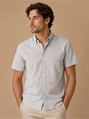 Cactus Light Gray Short-Sleeve Button-Down Shirt